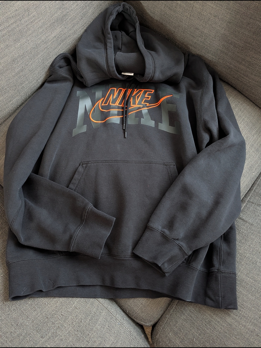 Nike Black Pullover Hoodie with Orange Swoosh
